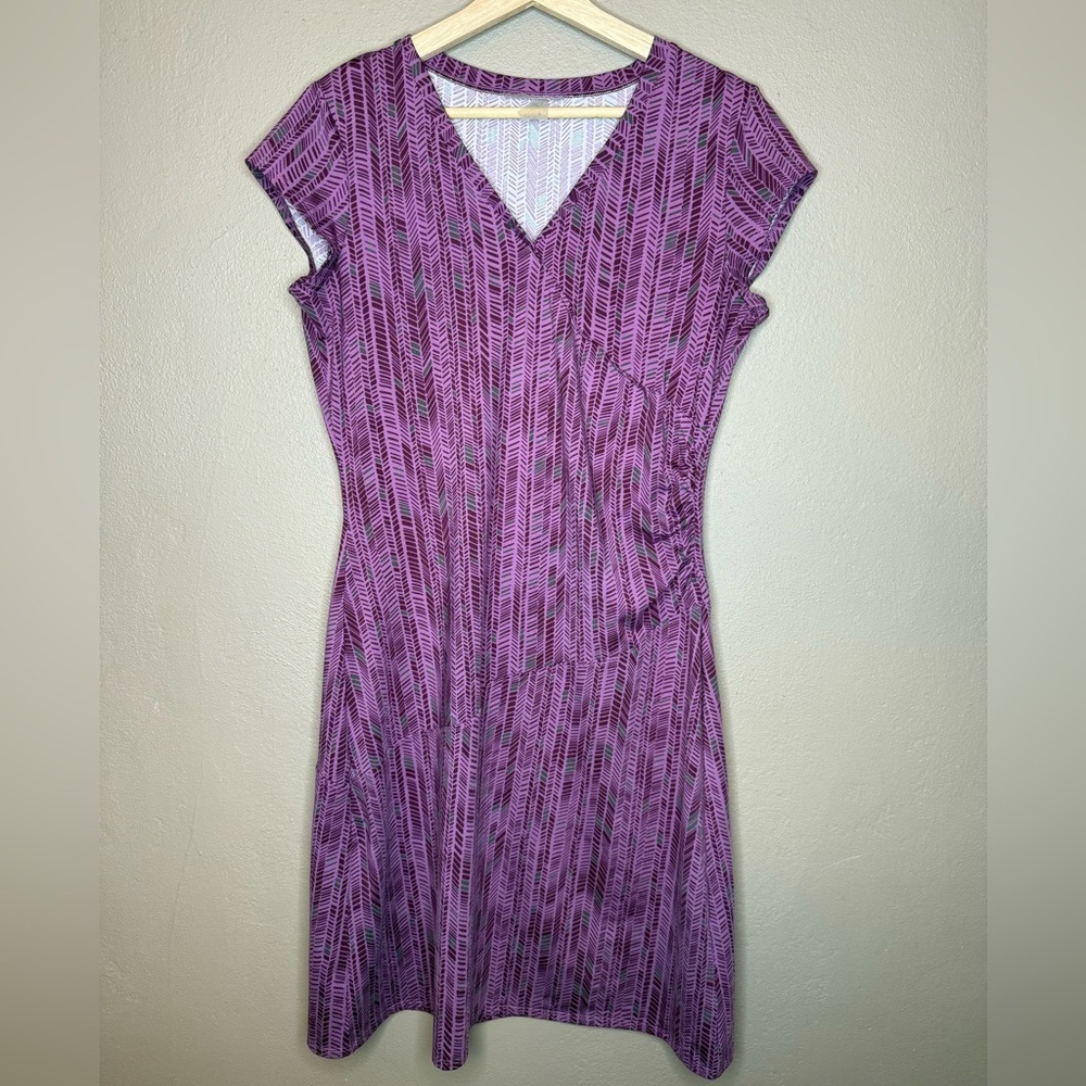 Athleta Nectar Faux Wrap Dress Purple Chevron Herringbone Pattern Size Medium